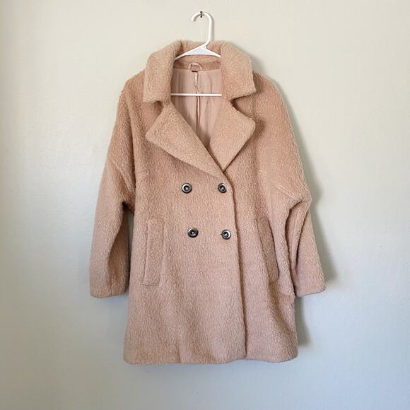 Free People Tan Camel Wool Blend Pockets Mid Length Warm Lined Jacket Top Coat - Picture 2 of 7